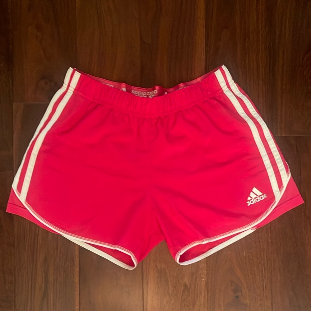 adidas Women's Athletic Shorts in Bright Pink with White Trim